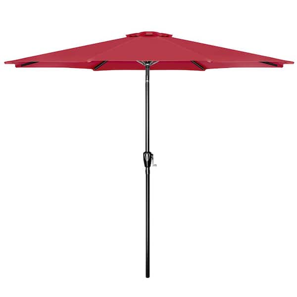Unbranded 10 ft. Steel Patio Umbrella, Outdoor Table Market Yard Umbrella with 8 Sturdy Ribs, Push Button Tilt/Crank in Red