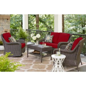 Cambridge Gray Wicker Outdoor Patio Lounge Chair with CushionGuard Chili Red Cushions