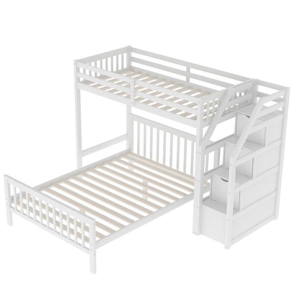 Harper & Bright Designs White Twin Over Full Loft Bed with Storage 