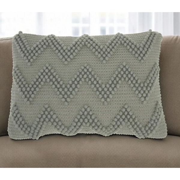 HomeRoots Light Gray Geometric Polyester 14 in. x 20 in. Throw Pillow