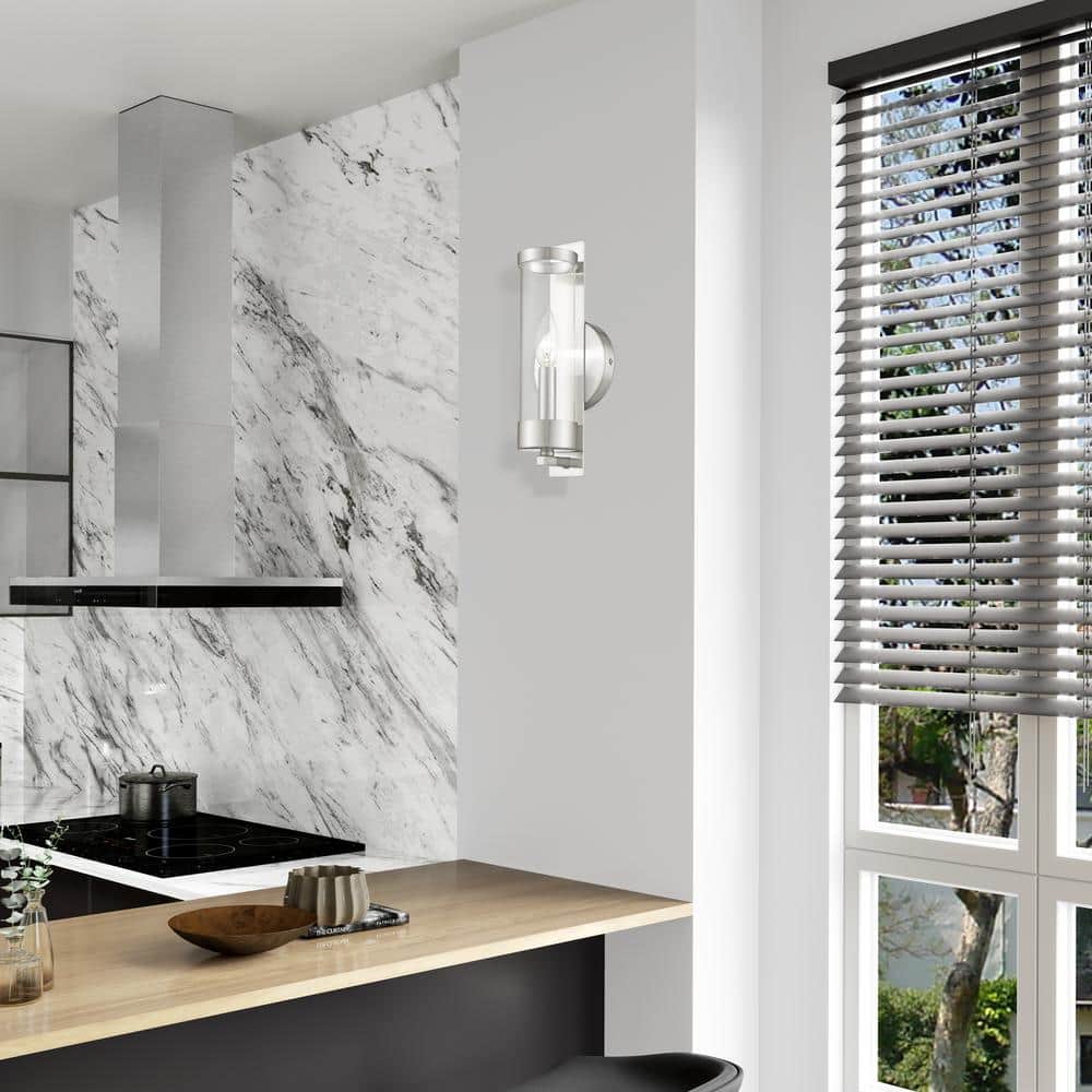 Sleek Brushed Nickel Dimmable Wall Sconce with Clear Glass