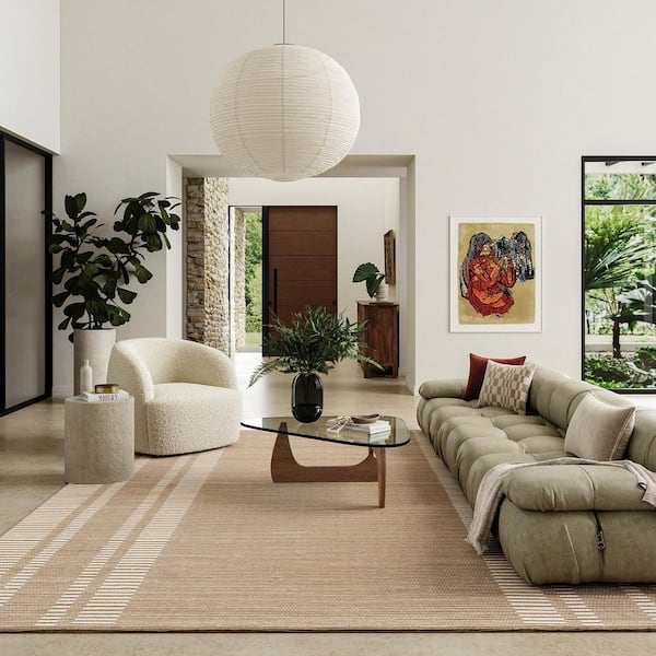 Virgo Striped Reversible Wool Natural 10 ft. x 14 ft. Indoor/Outdoor Patio Area Rug