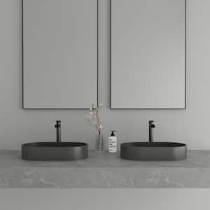 Concrete Vessel Sink Oval Bathroom Sink Art Basin in Black Earth with the Same Color Drainer