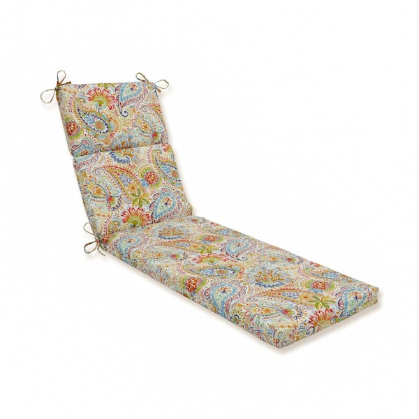 Pillow Perfect Paisley 21 in. x 28.5 in. Deep Seating Outdoor Chaise Lounge Cushion in Blue/Green Gilford