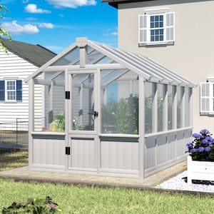 6 ft. x 10 ft. Cedar Wood Cool Gray Plant Greenhouse for Outdoors with Roof Vent and Multi-Layer Polycarbonate Panel