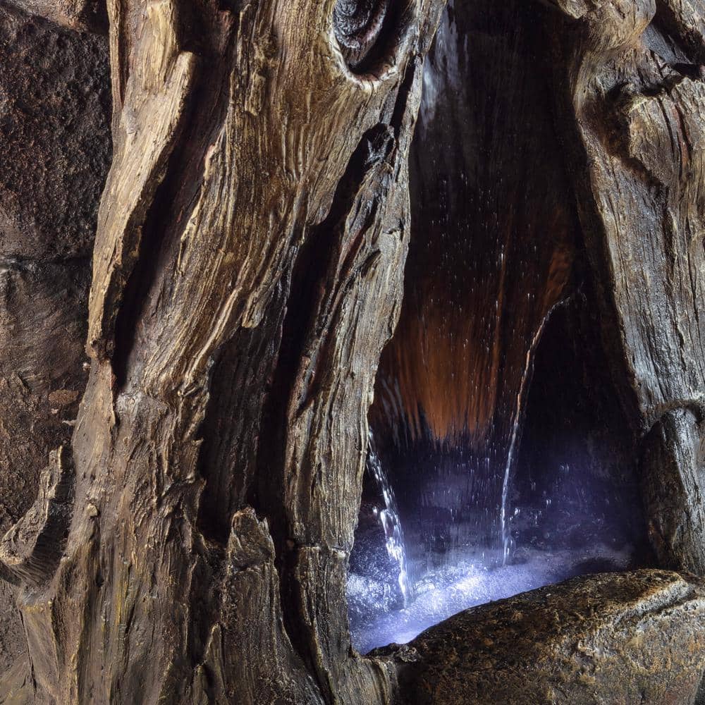 52" Taupe Resin Waterfall Tree Trunk Fountain with LED Lights