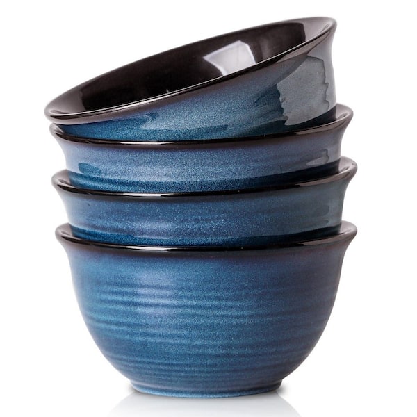 Navy Ceramic Soup Bowls Set of 4, 40 oz. Large 7 in. Serving Bowls for Salad Pasta Ramen Pho Popcorn, Blue