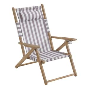 Striped Taupe Wood Folding Beach Chair