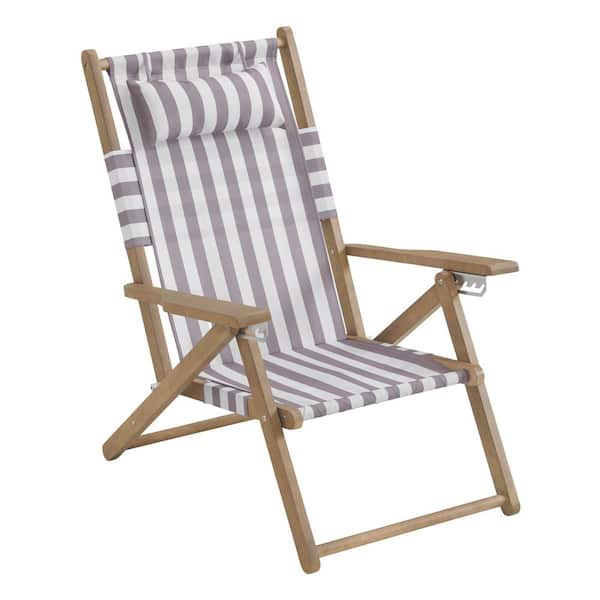 Pure Garden Striped Taupe Wood Folding Beach Chair