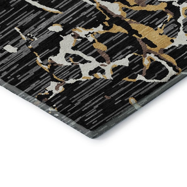 Mayfield Premium Machine Washable Abstract AMF1046 Black 9 ft. x 12 ft. Area Rug