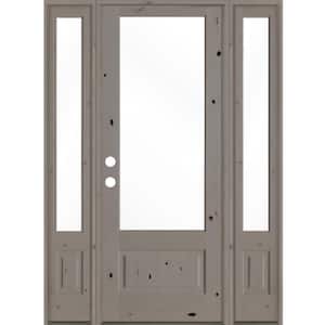 64 in. x 96 in. Farmhouse Knotty Alder Right-Hand/Inswing 3/4 Lite Clear Glass Grey Stain Wood Prehung Front Door w/DSL