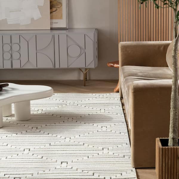 Maise Cream Beige 6 ft. x 9 ft. Modern Abstract Indoor Outdoor Area Rug