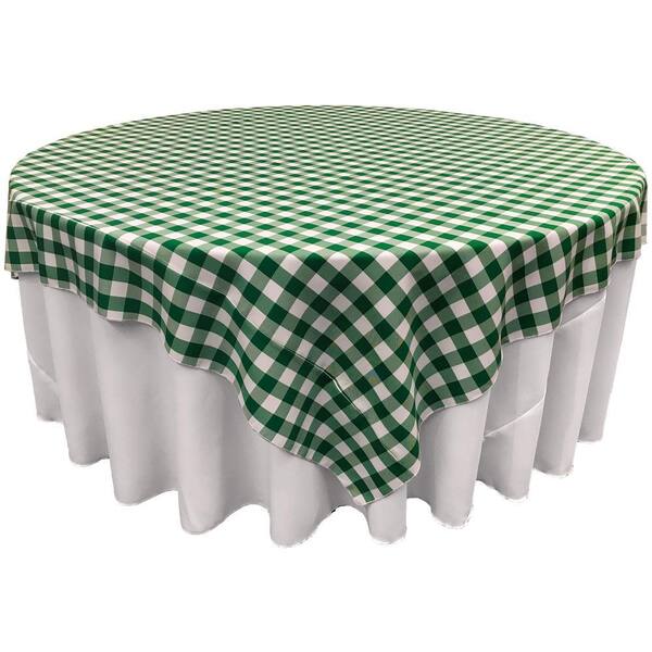 72 in. x 72 in. White and Hunter Green Polyester Gingham Checkered Square Tablecloth