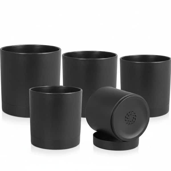 Unbranded 4" 5-Pack Black Plastic Plant Pots, Cylinder Planters with  Drainage Holes & Saucers, Indoor Outdoor Flower Pots ENHD20721