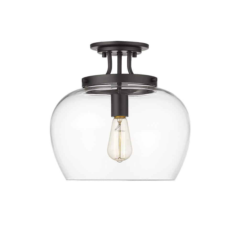 Joliet 13" Matte Black Steel and Glass Semi Flush Mount Light