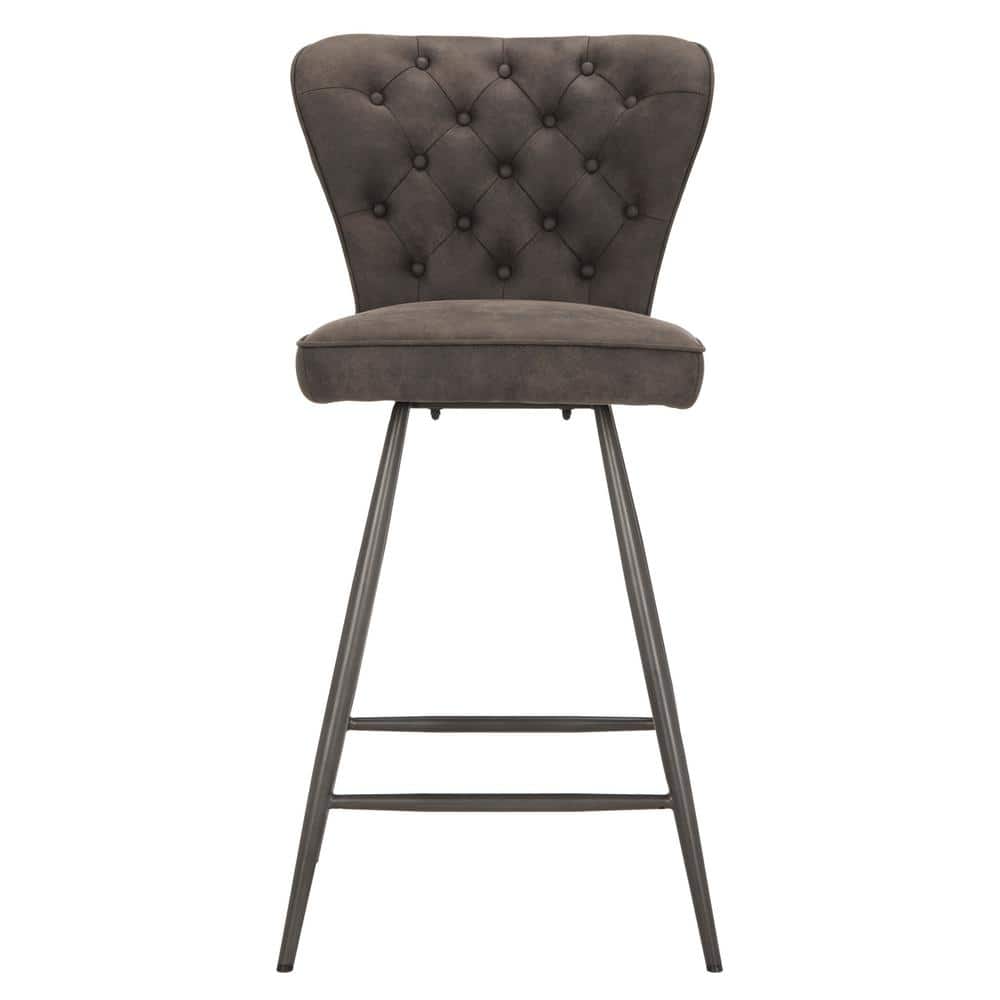 Transitional Grey Leather Swivel Counter Stool, 26"H