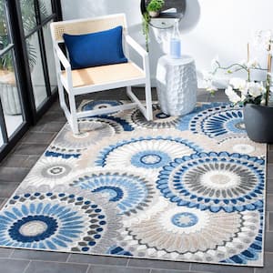 Cabana Gray/Blue 5 ft. x 8 ft. Medallion Floral Indoor/Outdoor Patio  Area Rug