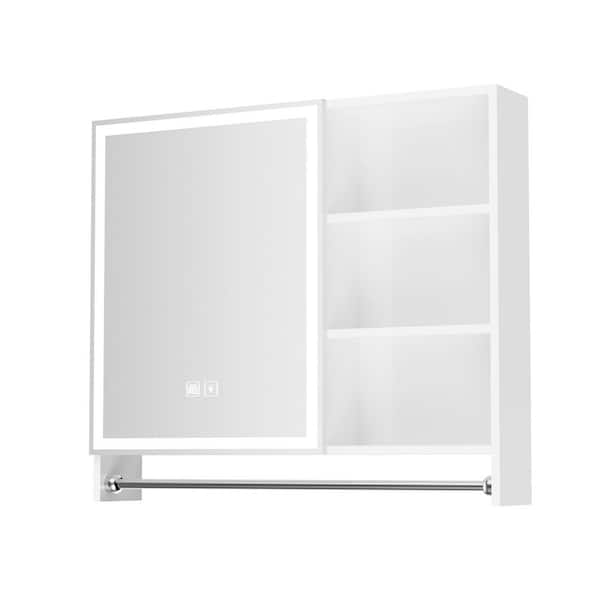 32 in. W x 28 in. H Rectangular Aluminum Medicine Cabinet with Mirror and Light, Dimmable, Defogger, White
