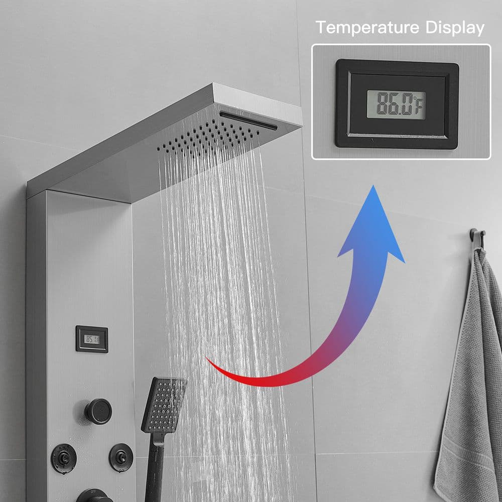 Black Nickel 8-Jet Rainfall Shower Panel System with Handheld Wand