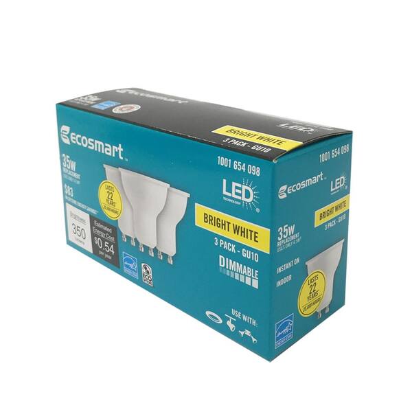 Ecosmart 35 Watt Equivalent Mr16 Gu10 Dimmable Led Light Bulb Bright White 6 Pack A6gu10m35wesd02