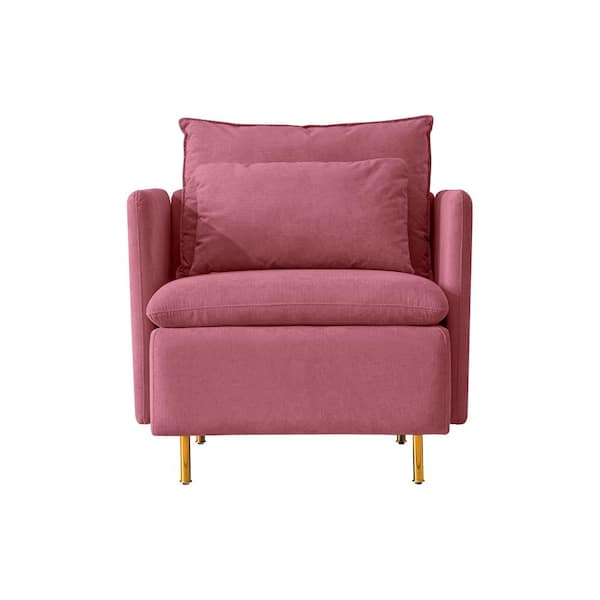 Unbranded Modern 30.7 in. Pink Fabric Accent Design Upholstered Single Armchair with Metal Feet