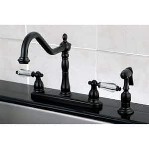 Crystal 2-Handle Standard Kitchen Faucet with Side Sprayer in Oil Rubbed Bronze