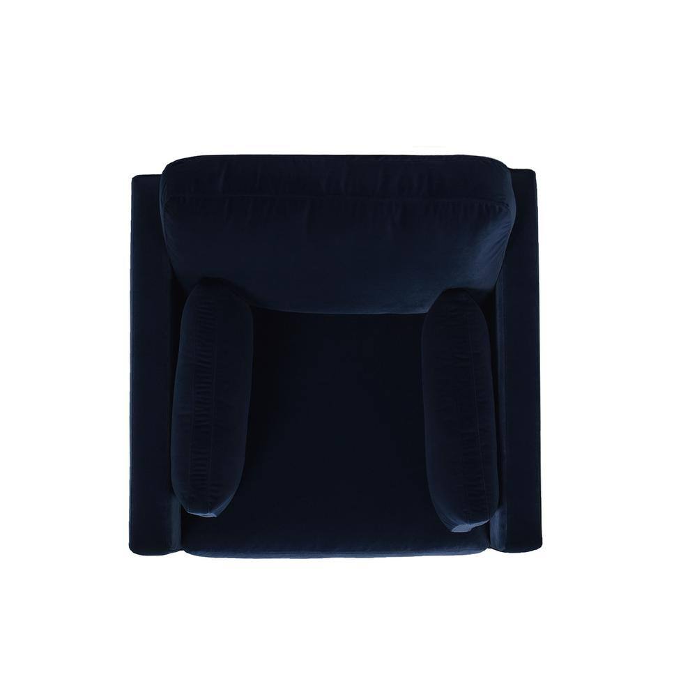 Knox Dark Navy Blue Velvet Armchair with Birch Legs