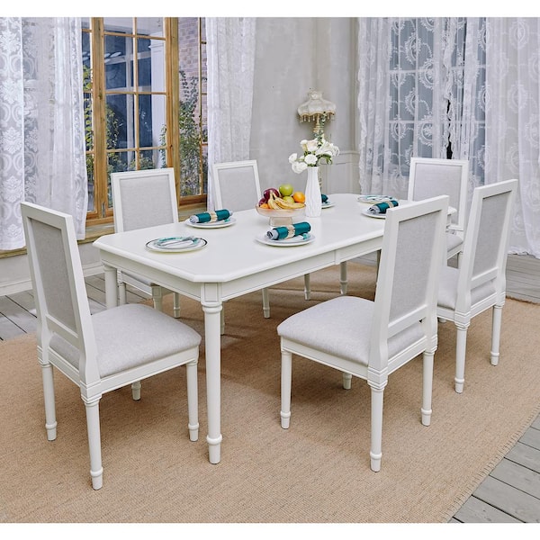 Homy Casa Zakir 7-Piece Rectangular Beige Wood Top Table Extendable Dining Set ( Seats 6 )