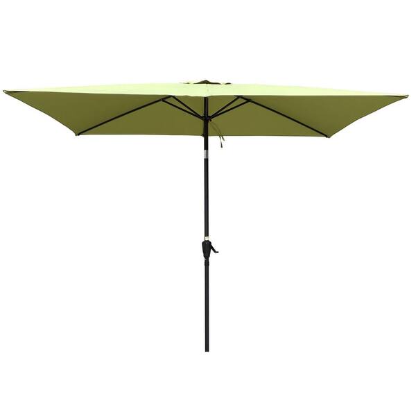 Unbranded 6 ft. x 9 ft. Aluminum Market Patio Umbrella in Green with Crank and Push Button Tilt