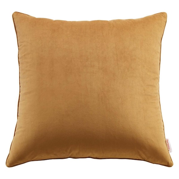 MODWAY Enhance Cognac Solid French Piping 24 in. x 24 in. Performance Velvet Throw Pillow