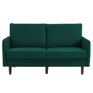 57.11 in. W Modern Straight Arm Linen Green Upholstered 2-Seater Loveseat Sofa With Wood Leg