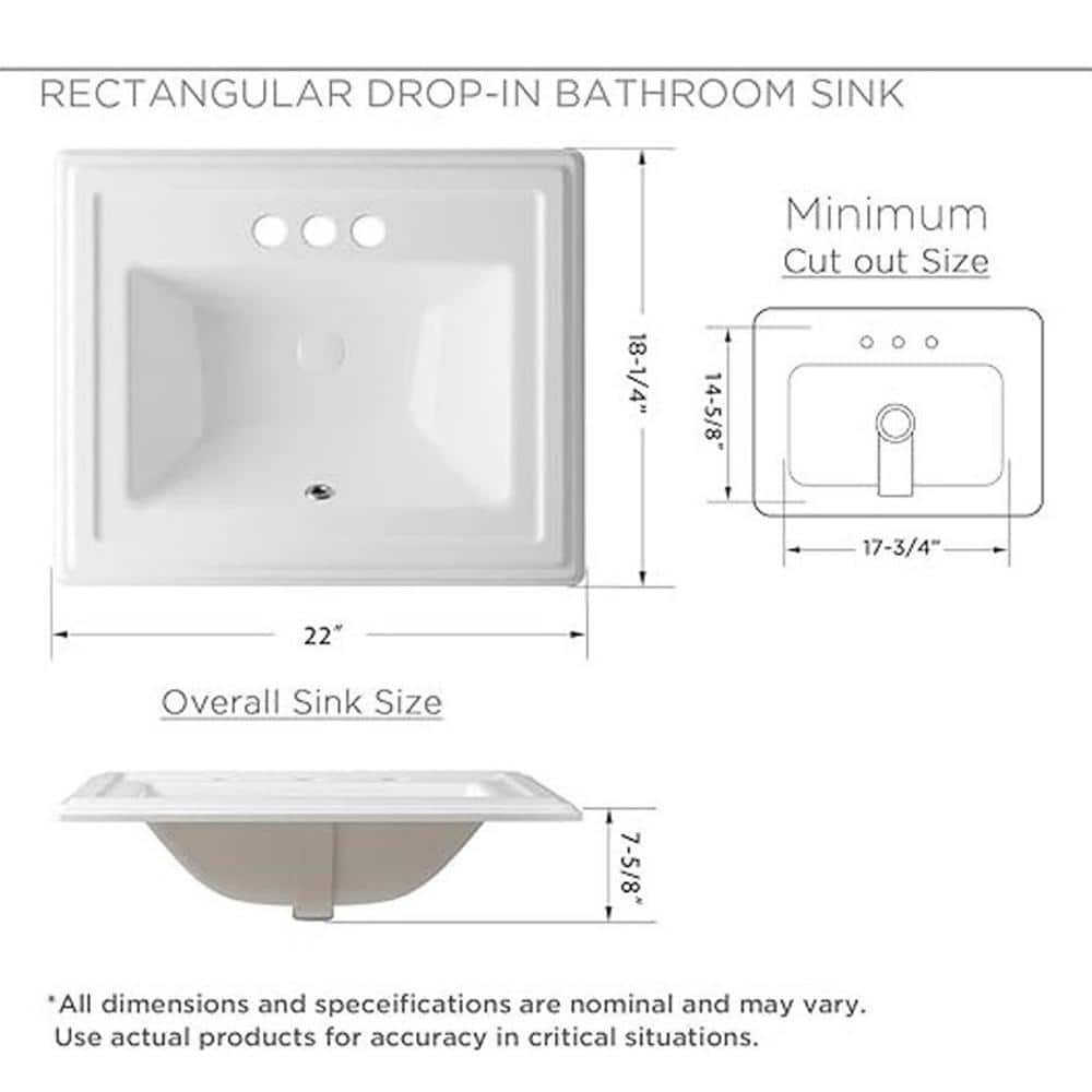 Dekorman 17.6'' White Ceramic Rectangular Bathroom Sink with Overflow