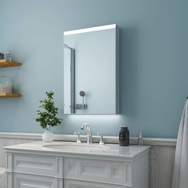 Unbranded 4.3 in. D x 30 in. W x 20 in. H LED Silver Aluminum Recessed/Surface MountMedicine Cabinet with Mirror