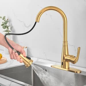 Single-Handle Pull-Down Activation Sprayer Kitchen Faucet with Deckplate Included and Touchless Brushed Gold