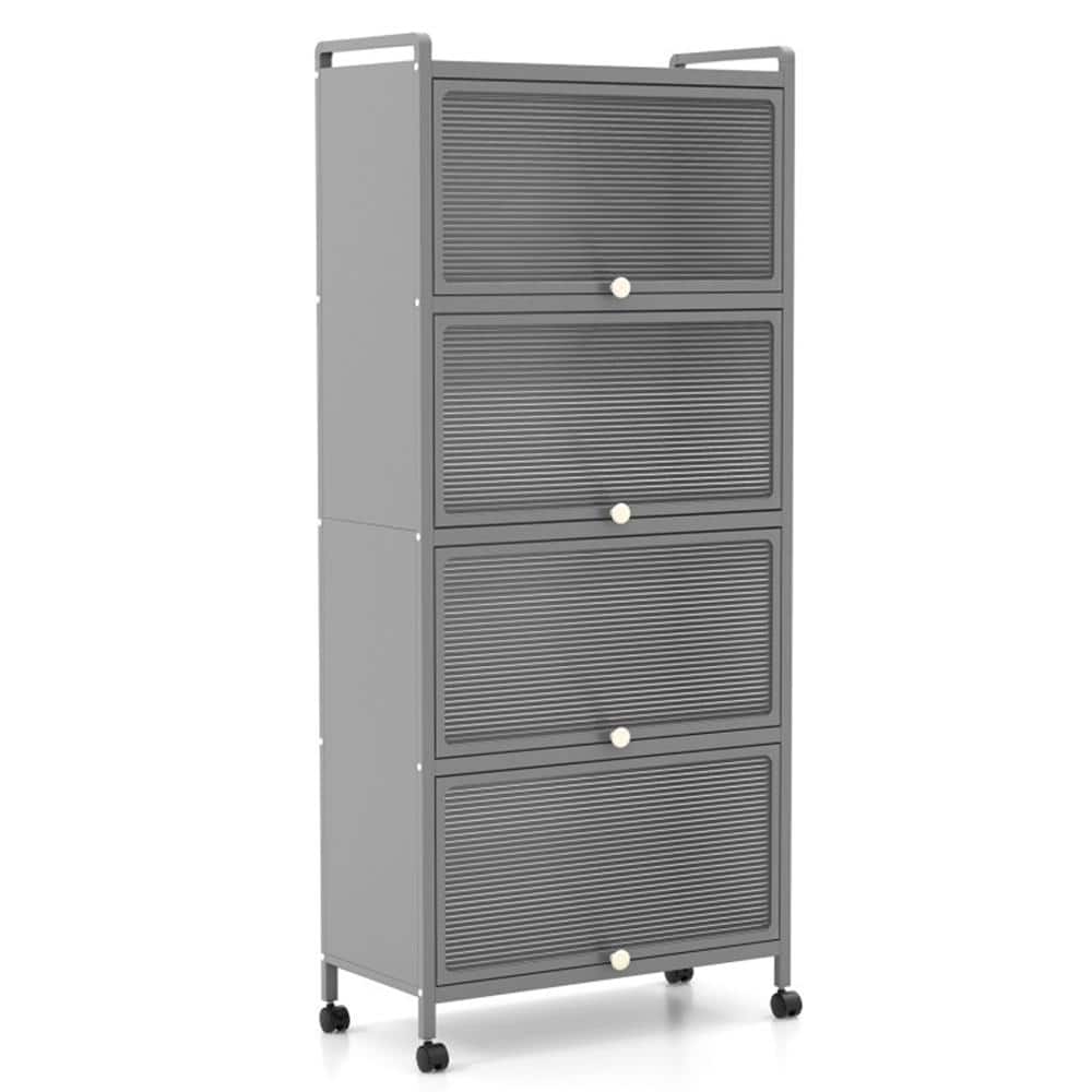 4-Shelf Gray Kitchen Pantry Organizer with Flip-up PC Doors