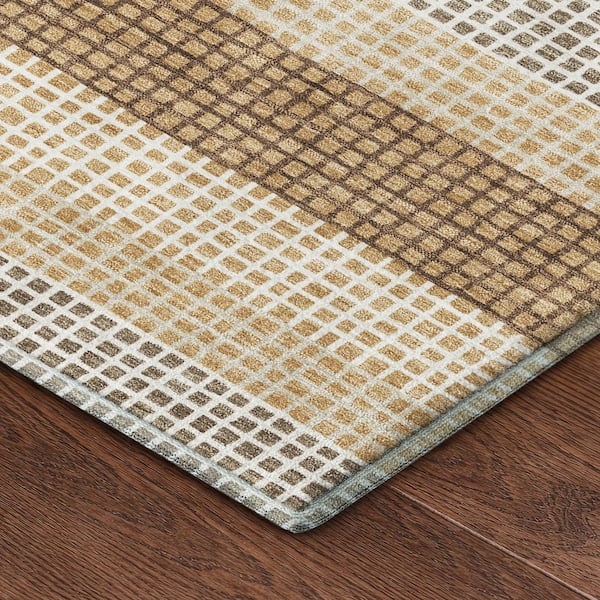 Mayfield Premium Machine Washable Abstract AMF2530 Gold 9 ft. x 12 ft. Area Rug