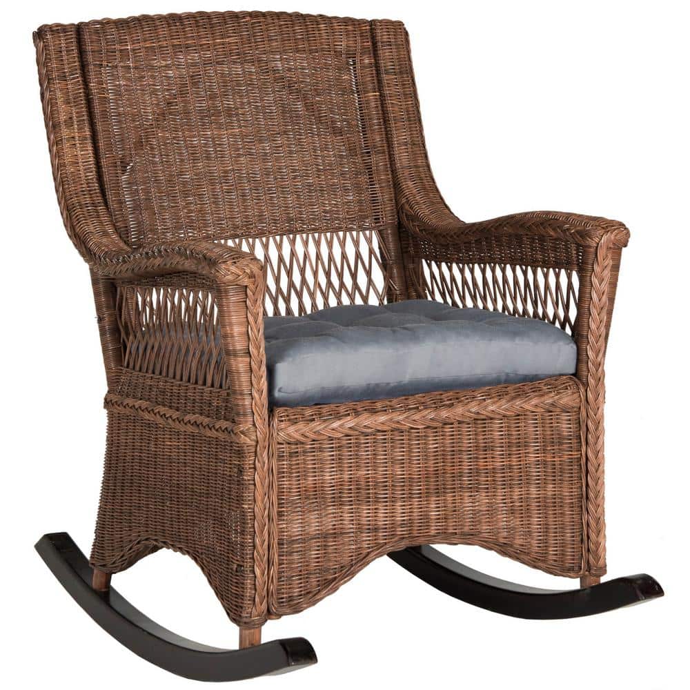 Coastal Chic Brown Rattan 28" Wooden Rocker