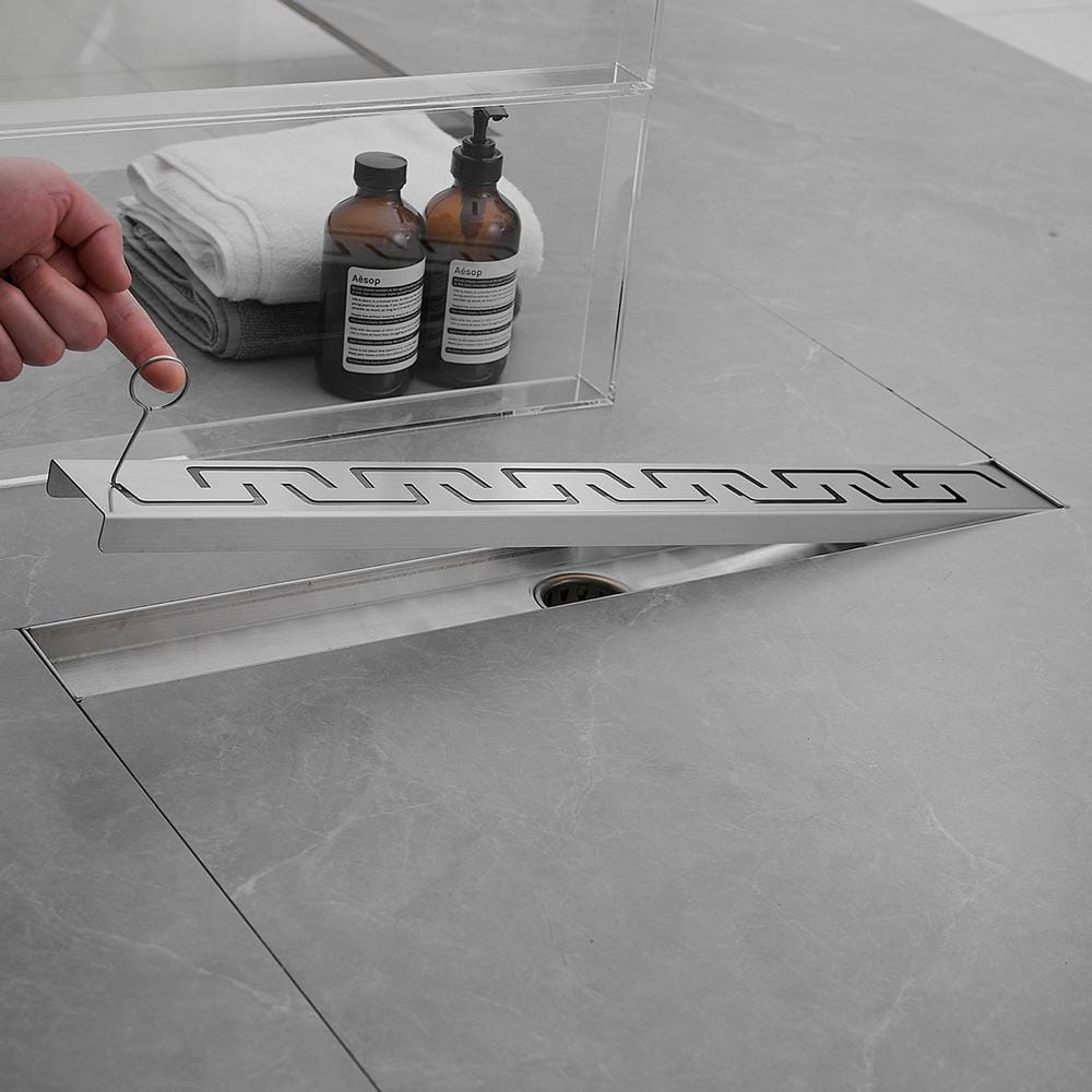 24-inch Brushed Nickel Stainless Steel Linear Shower Drain with U-shaped Pattern