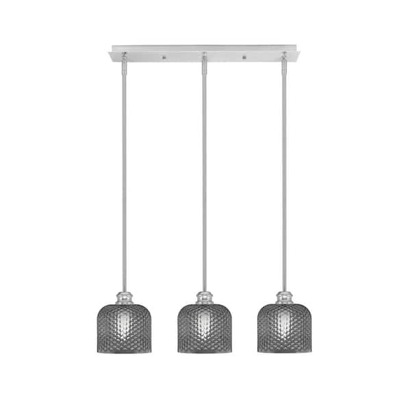 Unbranded Albany 60-Watt 3-Light Brushed Nickel Linear Pendant Light with Smoke Textured Glass Shades and No Bulbs Included