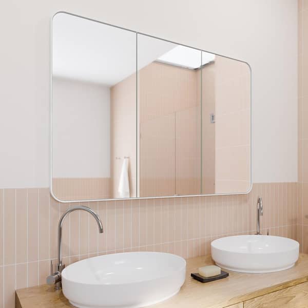 Calla 48 in. W x 32 in. H x 5 in. D White Recessed Medicine Cabinet with Mirror