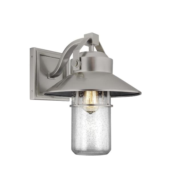 Generation Lighting - Boynton 1-Light Painted Brushed Steel Finish Outdoor 15.5 in. Wall Lantern Sconce