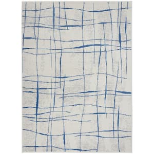 Whimsicle Ivory Blue 5 ft. x 7 ft. Abstract Contemporary Area Rug