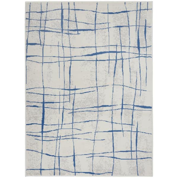 Whimsicle Ivory Blue 5 ft. x 7 ft. Abstract Contemporary Area Rug
