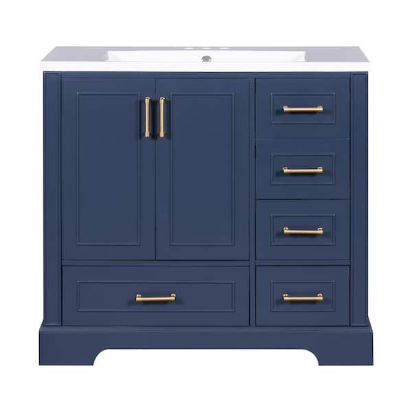 Boosicavelly 36 in. W x 18 in. D x 34 in. H Single Sink Freestanding Bath Vanity in Blue with White Resin Top