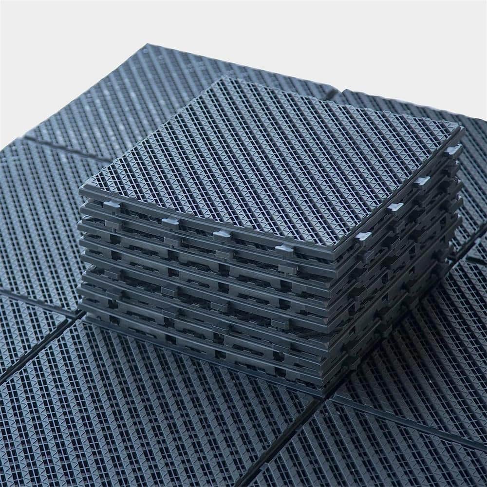 27-Piece Interlocking Patio Deck Tile, 12 in. Dark Grey Plastic Square Flooring Tile for Balcony Porch Backyard price history on PriceWatchPro