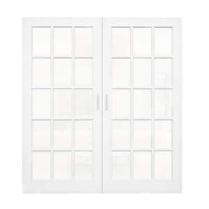 72 in. x 80 in. 15 Lite Clear Glass White Solid Core Glass French Door without Jamb Double Interior Door Slab+Ball Catch