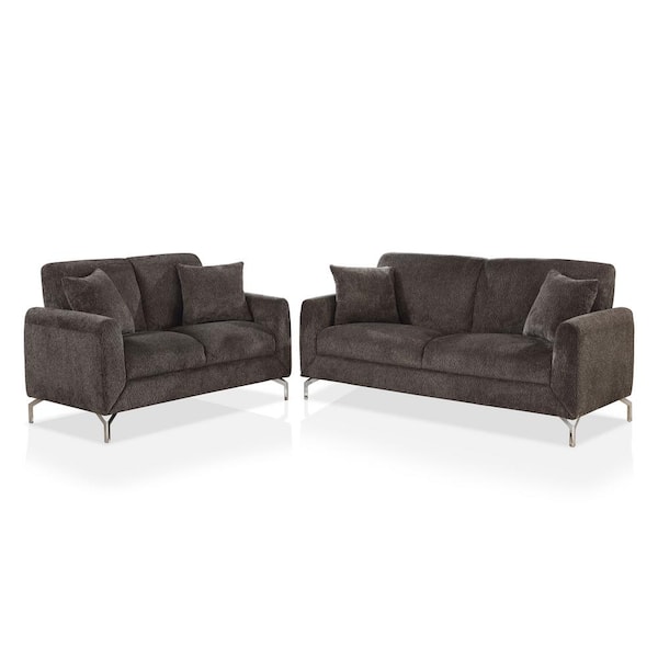 Furniture of America Louy 2-Piece Dark Gray Sofa Set