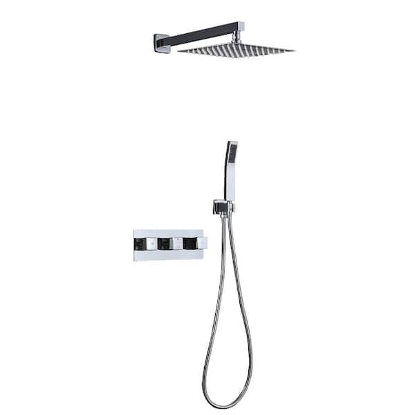cadeninc 3-Handle 1-Spray Patterns with 2 GPM 12 in. Wall Mount Dual Shower Heads Valve in Brushed Nickel