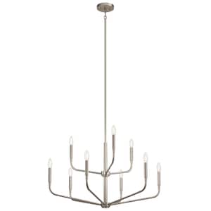 Madden 32 in. 9-Light Brushed Nickel Modern Candle Tiered Chandelier for Dining Room