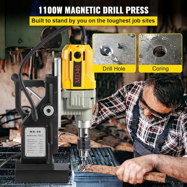 Magnetic Drill, 1 1 00 W 1 .57\ in. Boring Diameter, 2697lbf/1 2000N Portable Electric Mag Drill Press with 7 Bits